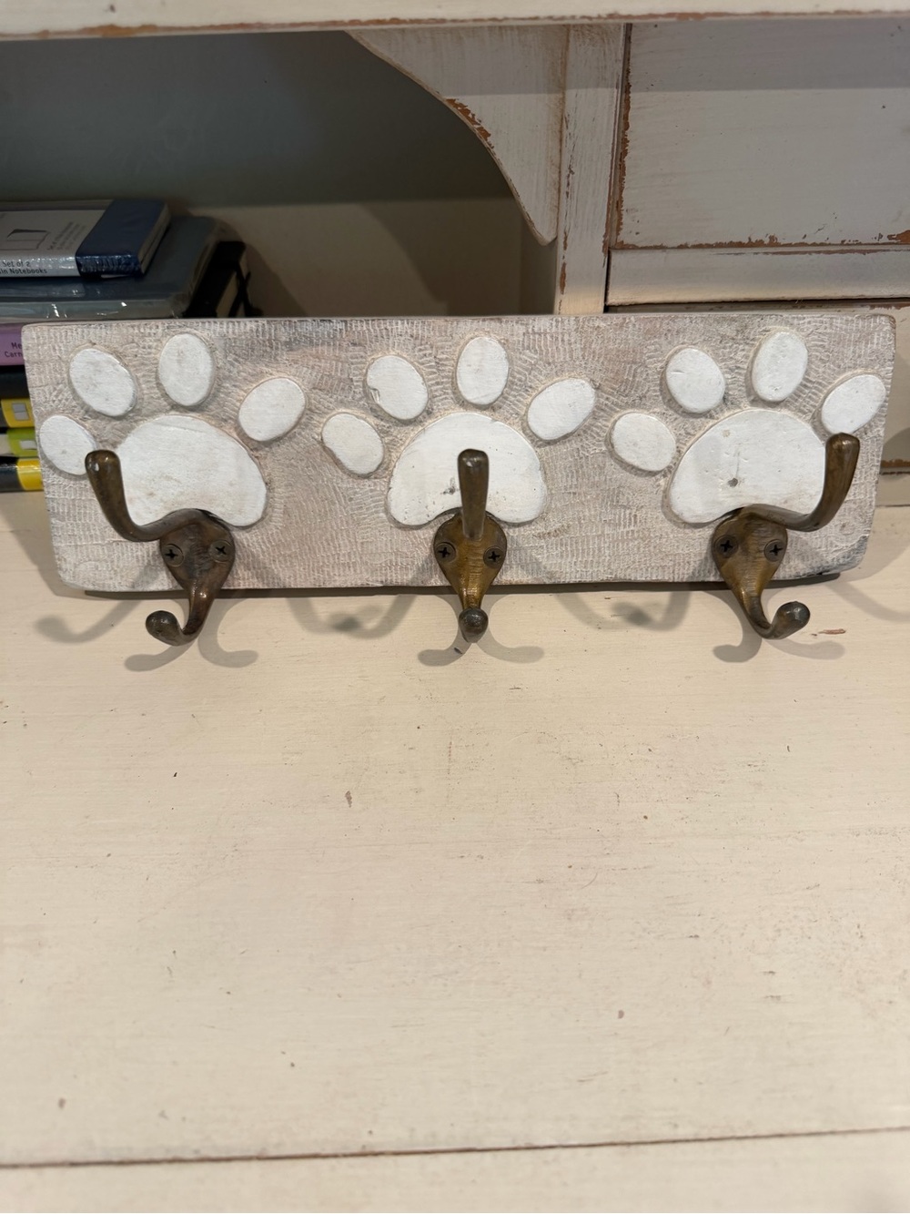Pet Paw Wall Hook Rack - White Paw Print Coat Hanger